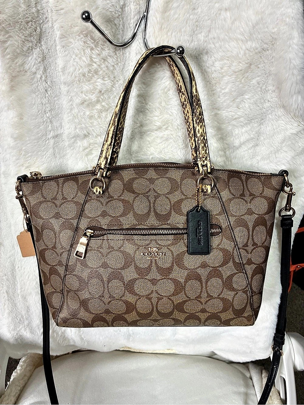 Coach Prairie Satchel in Signature Canvas with Snake Details Signature Canvas